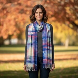 Nordstrom Colorful Watercolor Boho Stripe Scarf wool cashmere